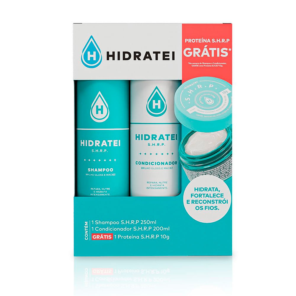 Kit Hidratei S.H.R.P Gloss Shampoo 250ml + Condicionador 200ml + Proteína Vegana 10g
