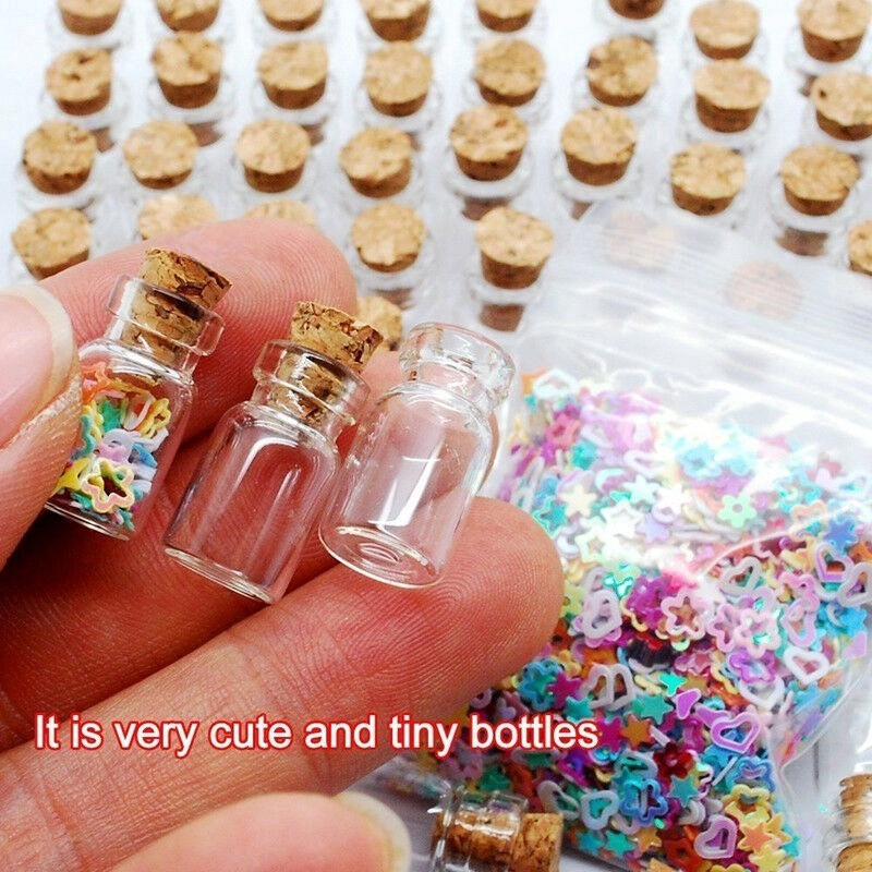 50pçs Mini Frascos De Vidro Cortiças Para Brindes De Casamento / Garrafa Para Arte Artesanato + Rolha De Cortiça
