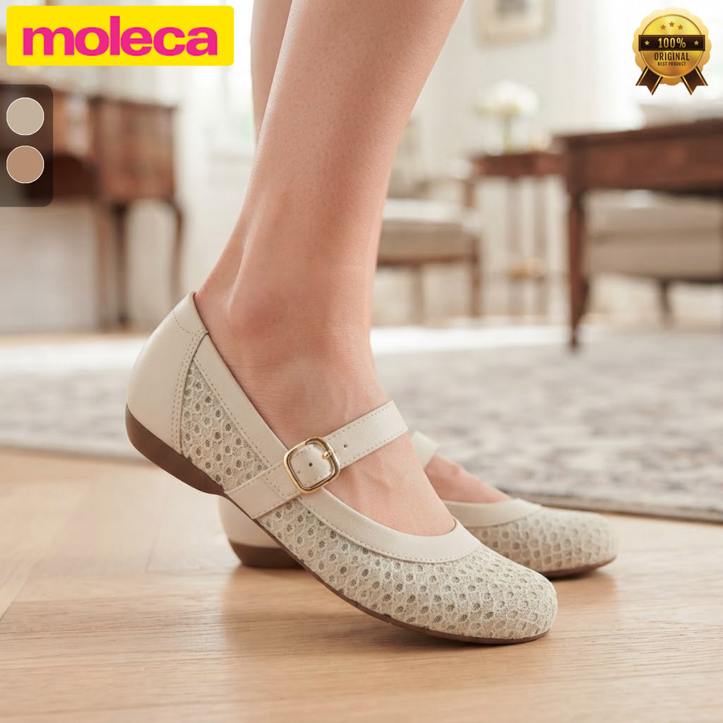 Moleca Sapatilha Mocassim Feminino Modare Confortável Bailarina Mary Jane Branco Off e Nude Solado Antiderrapante EVA