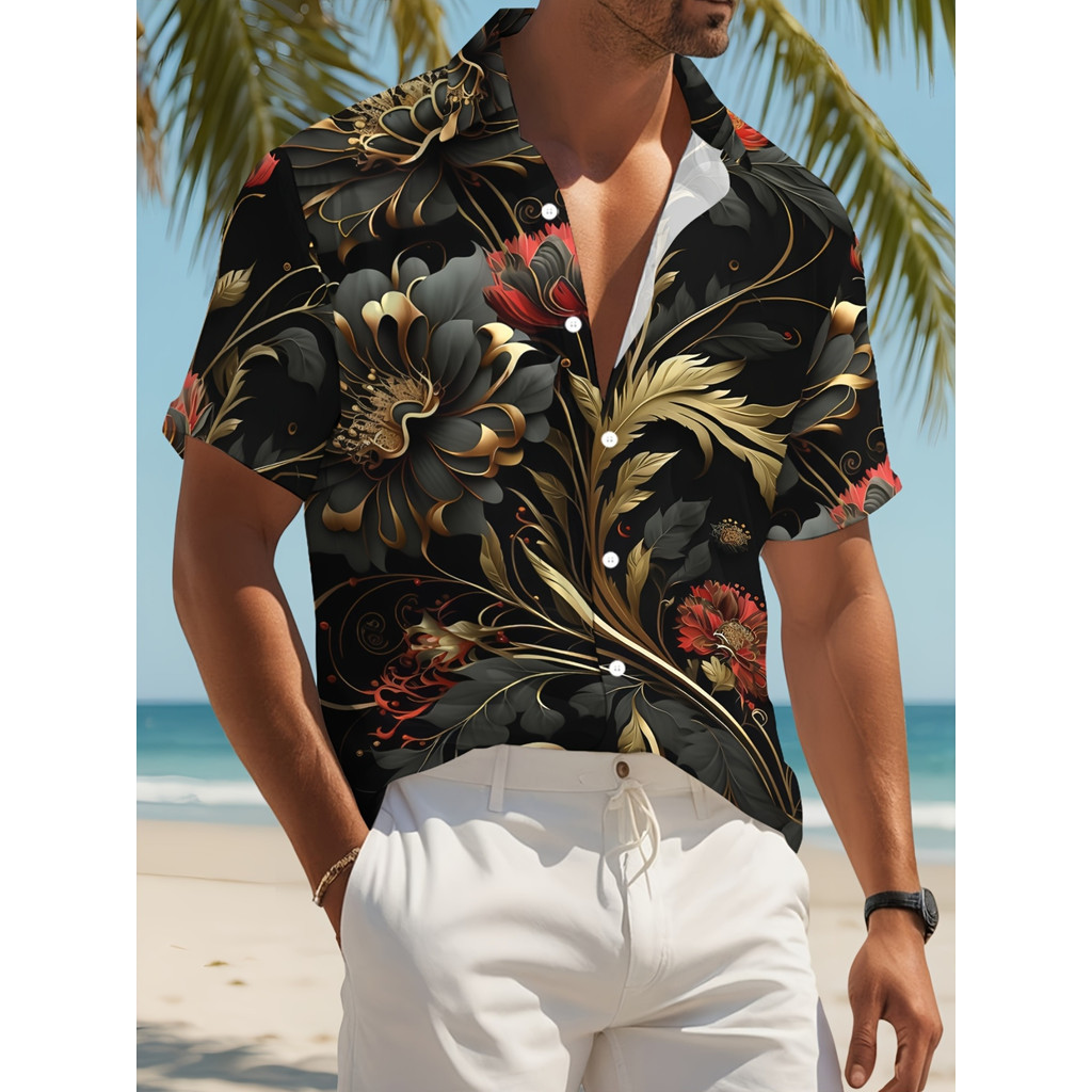 Camisa masculina Casual de verão Praia Camisa estampada conjunta Camisa Fashion
