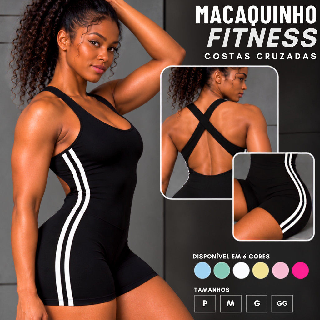 Macaquinho Fitness Feminino Costas Cruzadas Roupa Academia Esportivo Treino Corrida Musculação Pilates