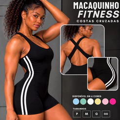 Macaquinho Fitness Feminino Costas Cruzadas Roupa Academia Esportivo Treino Corrida Musculação Pilates