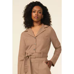 Jaqueta Feminina Cropped Com Amarração Marialícia Bege