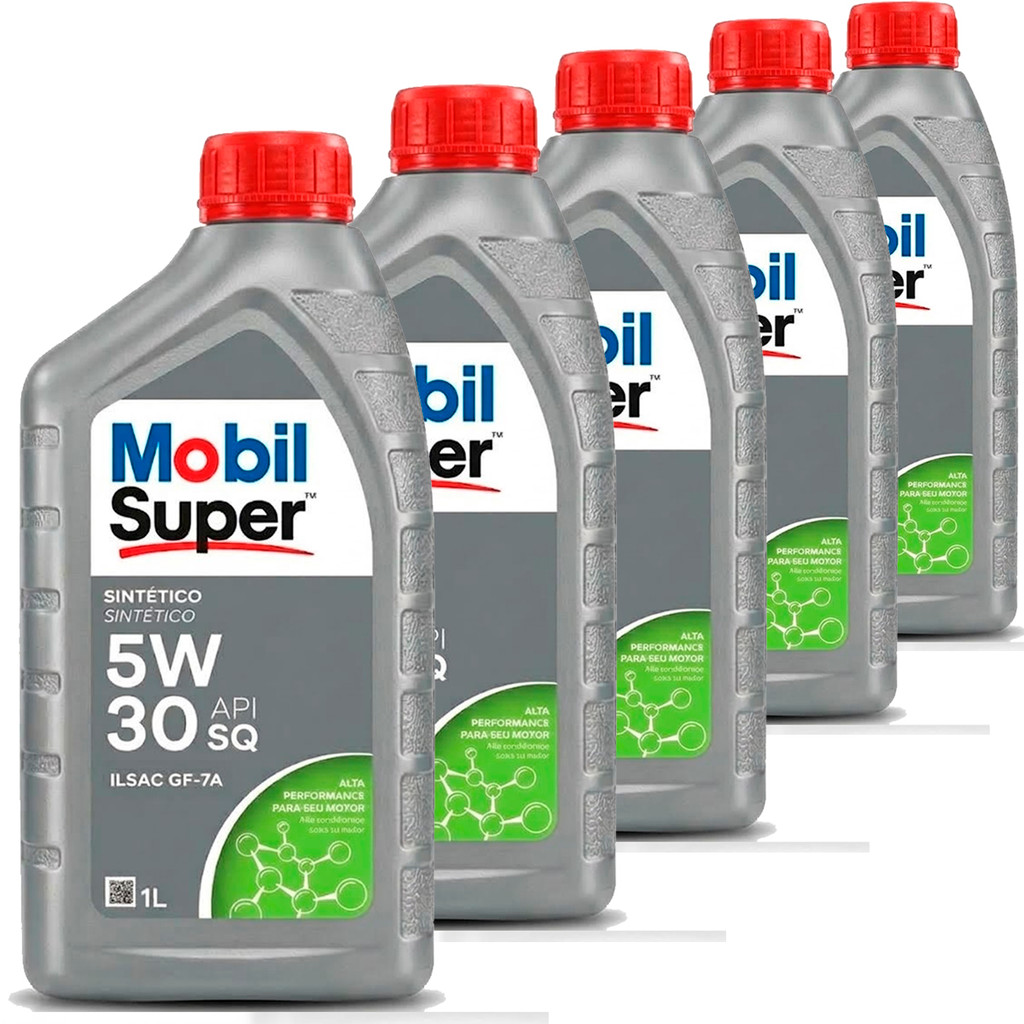 Kit 5 Litros De Óleo Lubrificante Mobil Super 5W30 100% Sintético API SQ ILSAC GF-7A