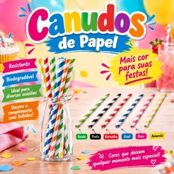 Canudo de Papel 10un Várias Cores