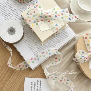 Ins estilo colorido bolinhas fita bonito embrulho de presente corda bolo flor decoração neve gaze fita diy arco