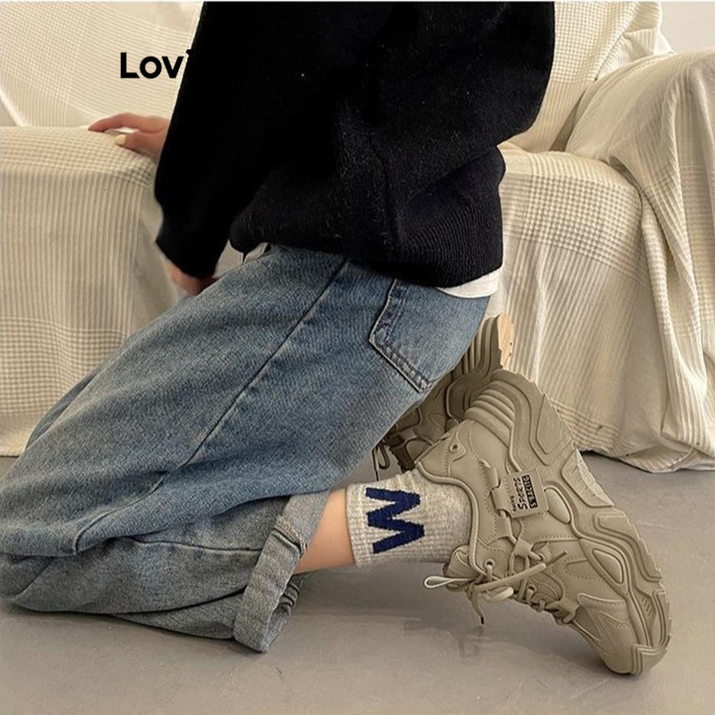 (Trendy)(Casual) Lovito Tênis Casual Para Uso Diário Modelo Coreano Liso Versátil Com Sola Grossa Que Aumenta a Altura Confortável E Respirável Para Mulheres LFA62230