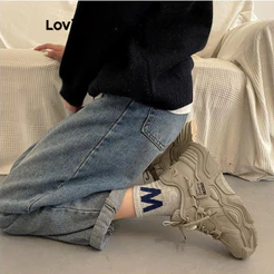 (Trendy)(Casual) Lovito Tênis Casual Para Uso Diário Modelo Coreano Liso Versátil Com Sola Grossa Que Aumenta a Altura Confortável E Respirável Para Mulheres LFA62230