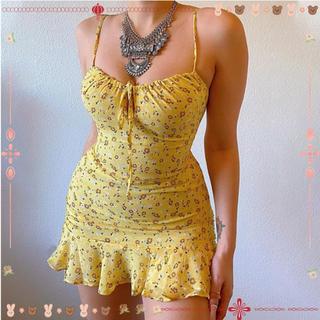 Mini Vestidos , Vestido De Verão De Praia Com Babados E Alças Finas , Estampa Floral , Sem Mangas , Evasê