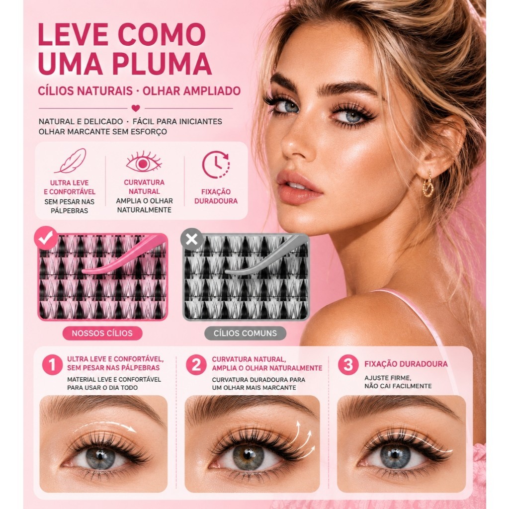 Kit Cílios Postiços Tufinho DIY Volume Russo Wispy Manga 240-480 Tufos Mix 9-16mm com Cola e Pinça BOA&ORA — imagem 2 de 2