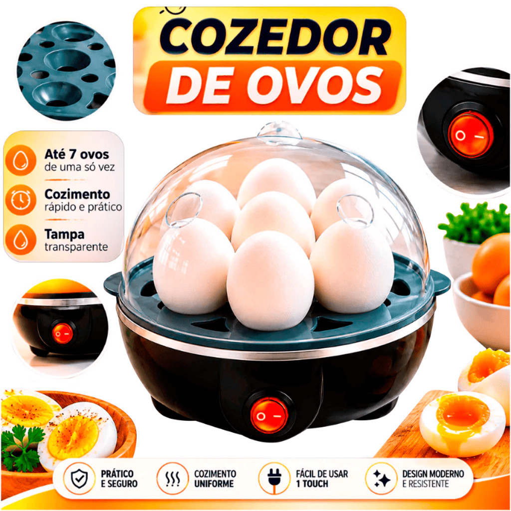 Cozedor De Ovos Elétrico 7 ovos Portátil Cozinha A Vapor 220V/110V Preto Máquina De Cozinhar ovo