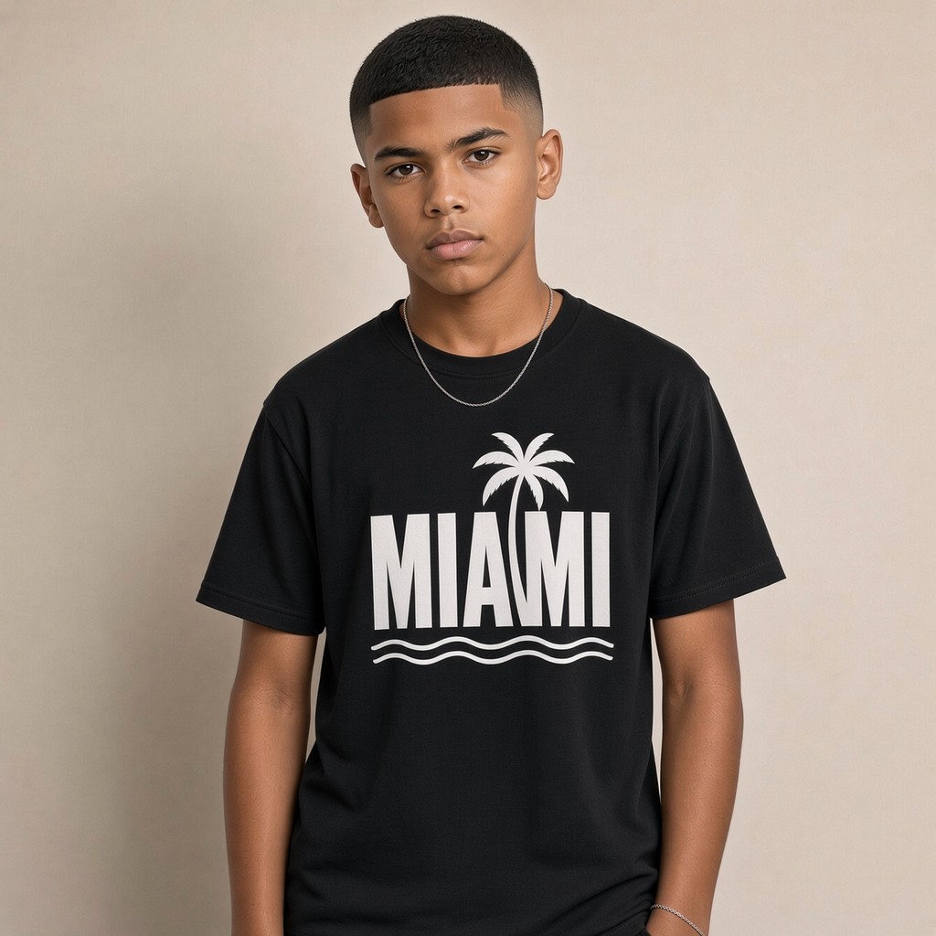 Camiseta Infantil e Jovem Estampada Miami Coqueiro 100% Algodão Premium Criança Personalizada Unissex Blusa Jovem