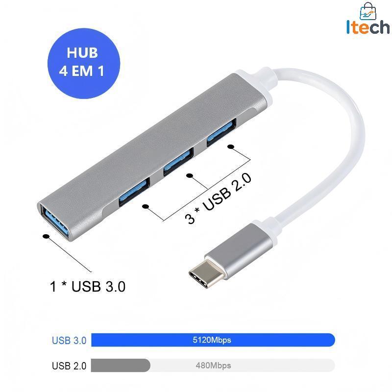 HUB 4 Portas Em 1 USB USB3.0 OTG Tipo C Adaptador Para Mouse Teclado Lenovo Macbook PC Laptop-itech