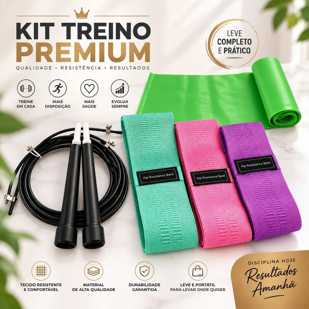 Kit Fitness Faixa Elástica Longa Thera Band+ Corda de Pular Profisisonal E 3 Elásticos Band de Tecido Hip Band