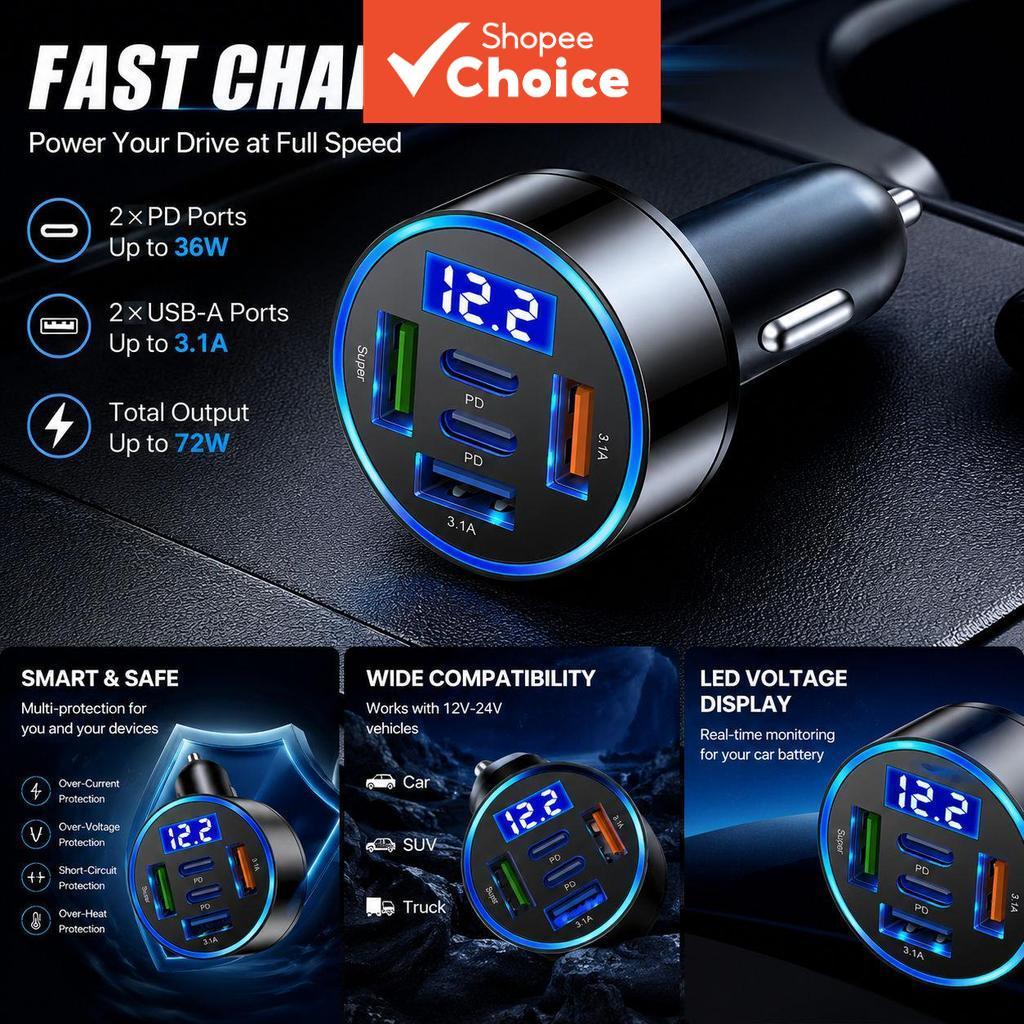 Car Charger QC3.0 Tipo-C de Carga Rápida Case Transparente PD para iPhone 16 15 14 13 12 Xiaomi Poco Samsung Carregador