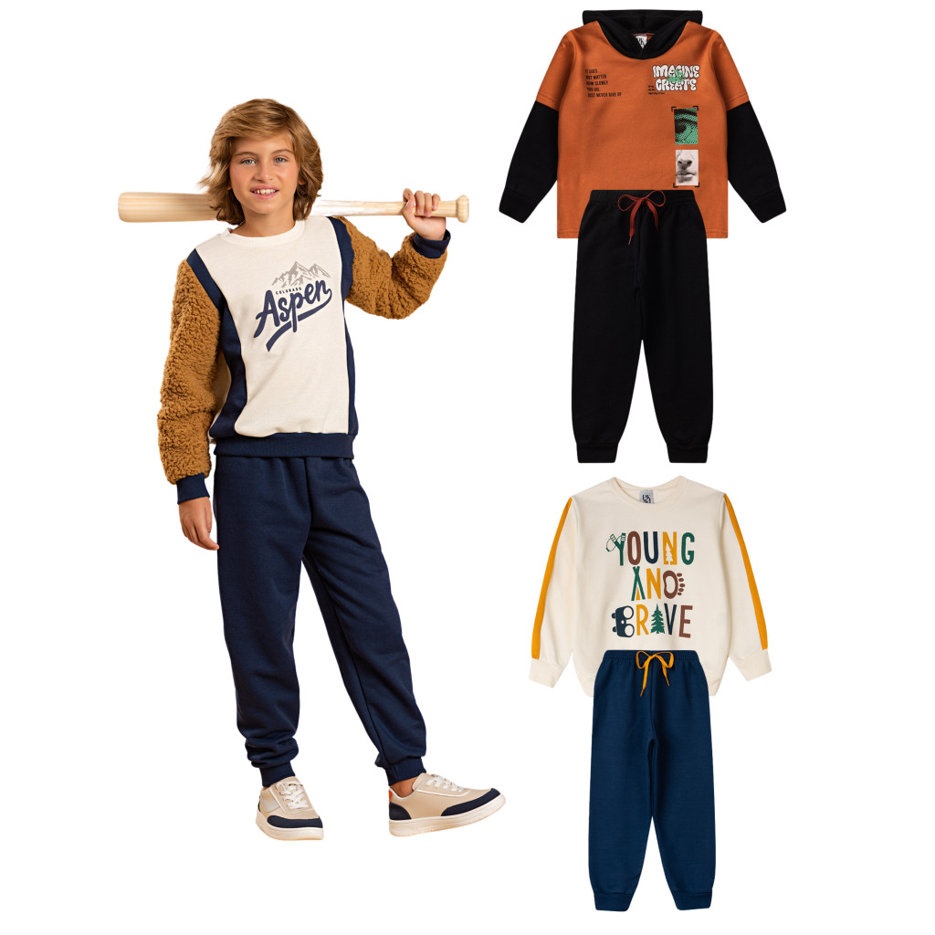 Kit Sortido 2 Peças de Roupas Infantis Masculino Inverno - 1 Casaco + 1 Calça