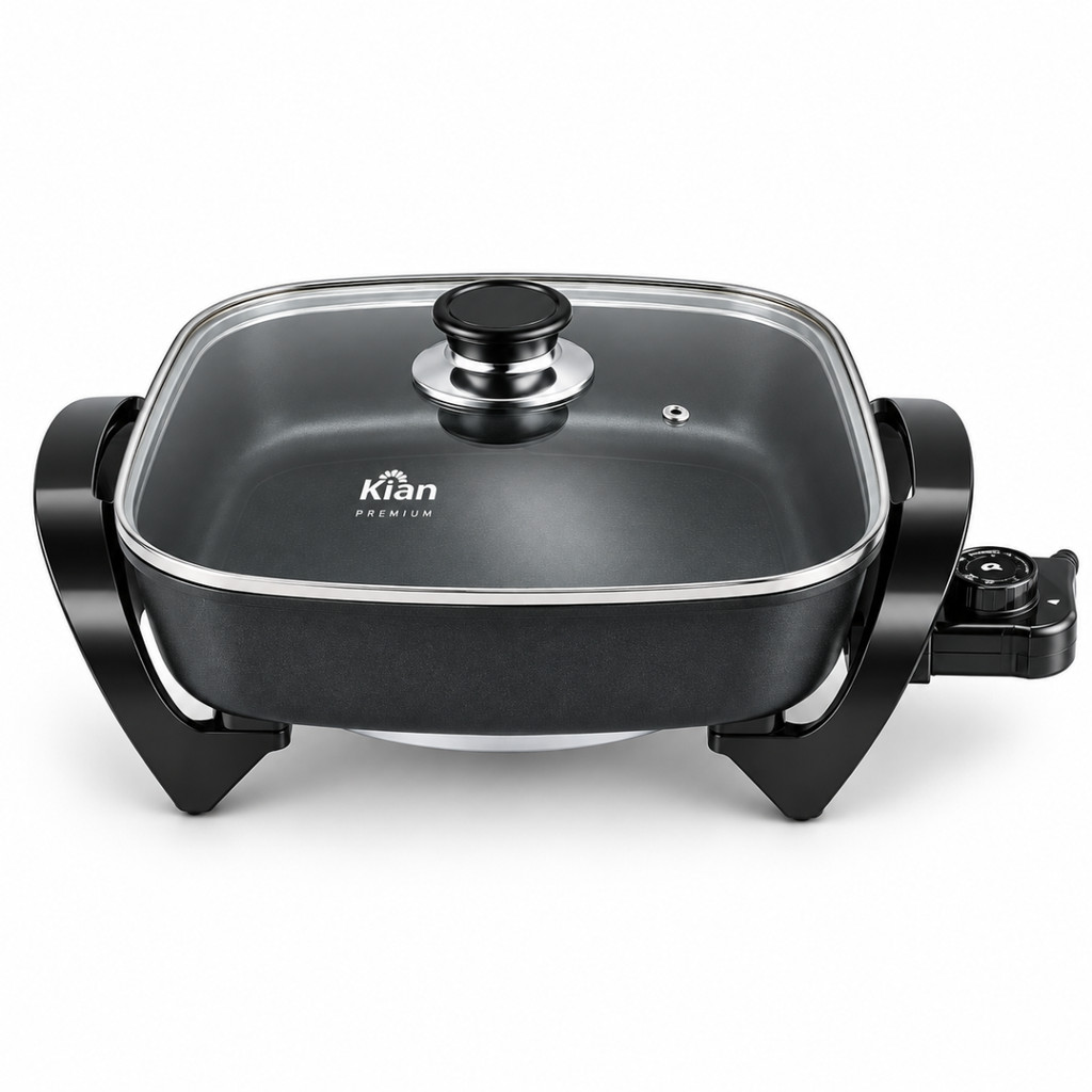 Panela Elétrica Grill Kian 1500W 4L 30cm 5 Níveis Temperatura Quadrada Antiaderente Cozinha e Grelha 127v PE-100 Preto