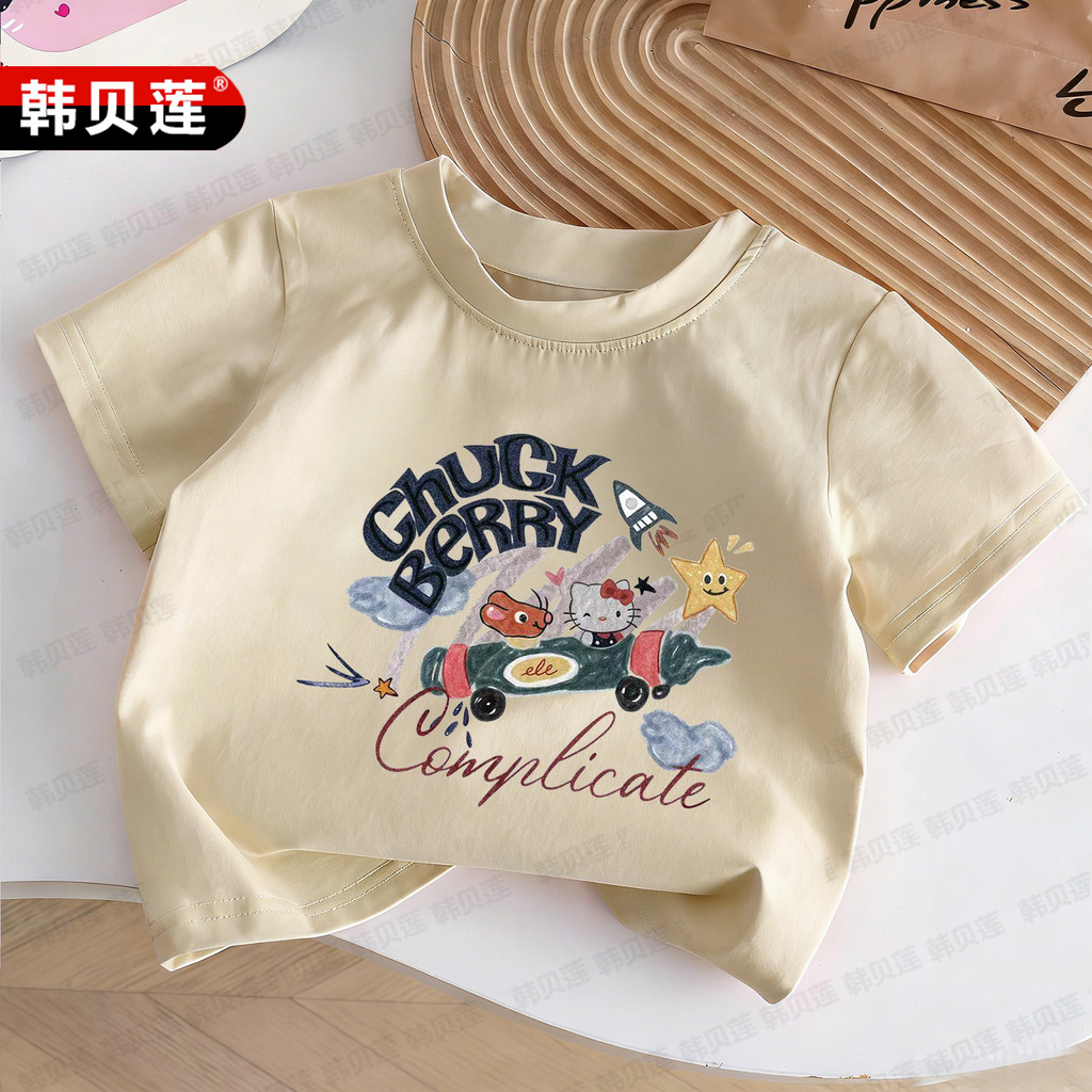 Meninas dos desenhos animados estilo ocidental impresso médio pequeno crianças verão camiseta crianças Casual bonito de 