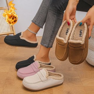 W inverno velo Baotou meia chinelos feminino quente peludo Lok Fu Muller sapatos sola macia pessoas preguiçosas um Pedal