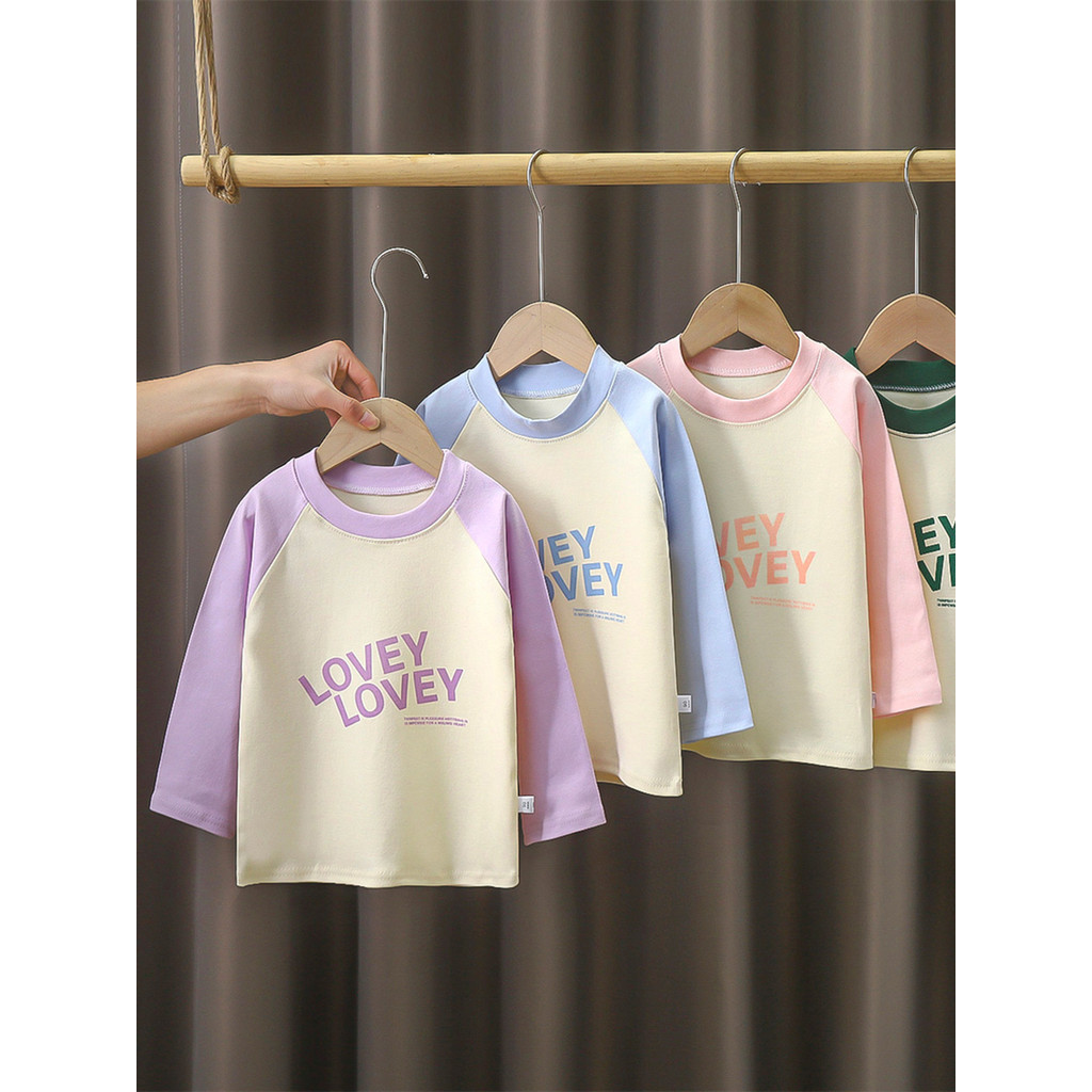Primavera outono crianças puro algodão manga comprida camiseta de peça única masculino feminino bebê exterior Wear crian