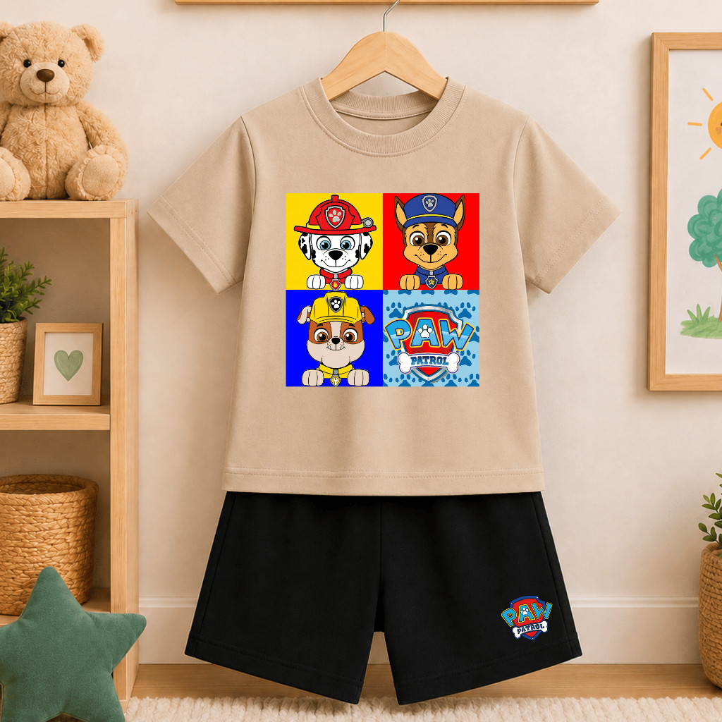 Conjunto Camiseta + Bermuda Infantil Masculino Patrulha Canina