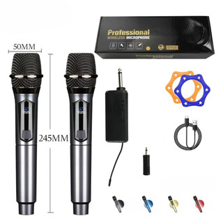 Microfone Sem Fio Profissional UHF conjunto com 2 Microfones + Receptor Recarregável marisa