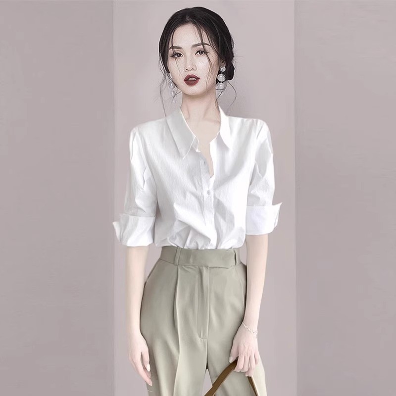 High-End camisa branca feminina de manga comprida primavera outono novo estilo feminino estilo ocidental profissional OL