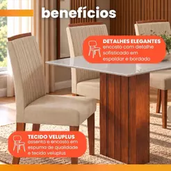 Conjunto de Mesa Sala de Jantar Ripada Tampo com Vidro Santiago 1,60m 6 Cadeiras Grécia Dobuê