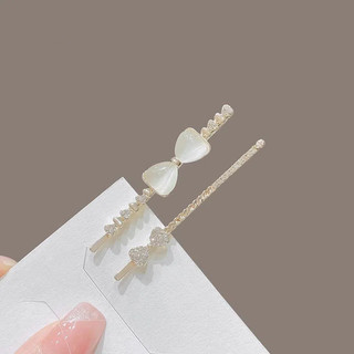 Versão coreana arco grampo de cabelo requintado strass opala clipe plano High-End temperamento franja lateral clipe de c
