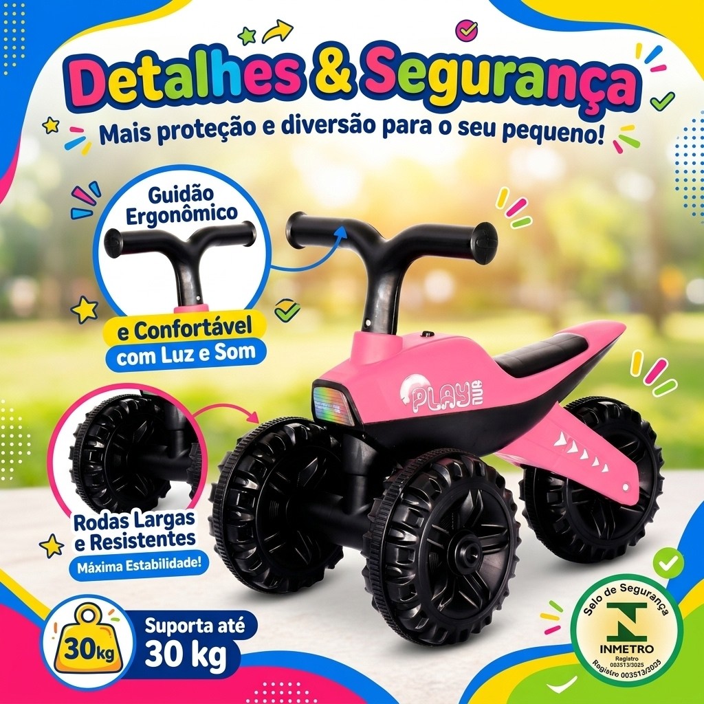 Triciclo Infantil 3 Rodas Motoca de Equilíbrio Com Luz E Som Rider até 30kg Rosa Kababy · foto 2
