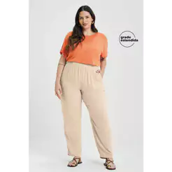 Calça Feminina Creponada Com Bolsos Marialícia Bege