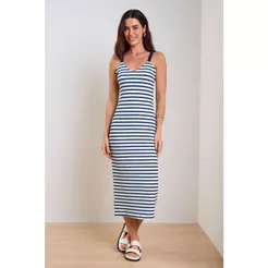Vestido Feminino Listrado Marialícia Azul