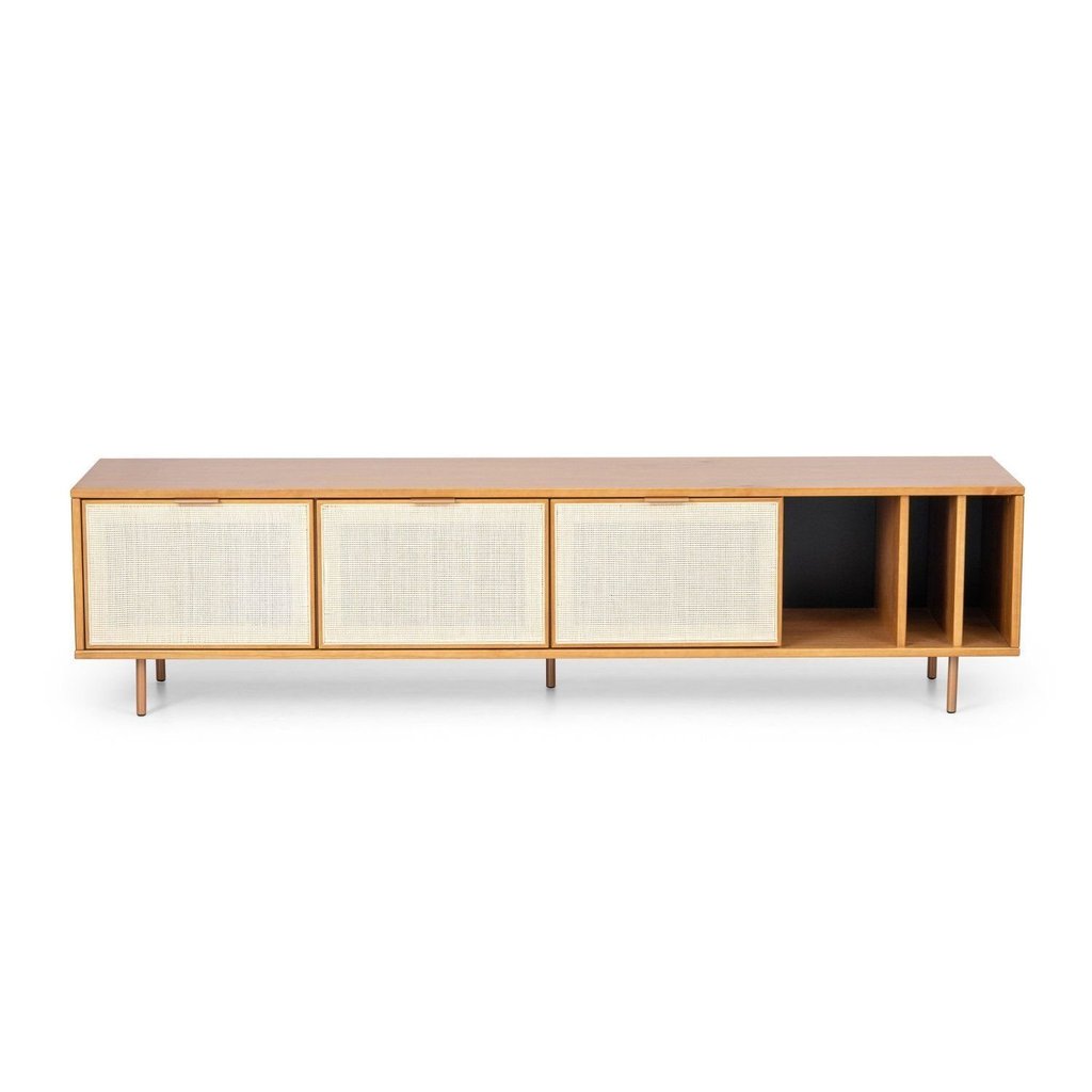 Rack para TV até 75 Polegadas 3 Gavetas com Palhinha Madeira Maciça 180cm Yescasa Marrom 180 · foto 2
