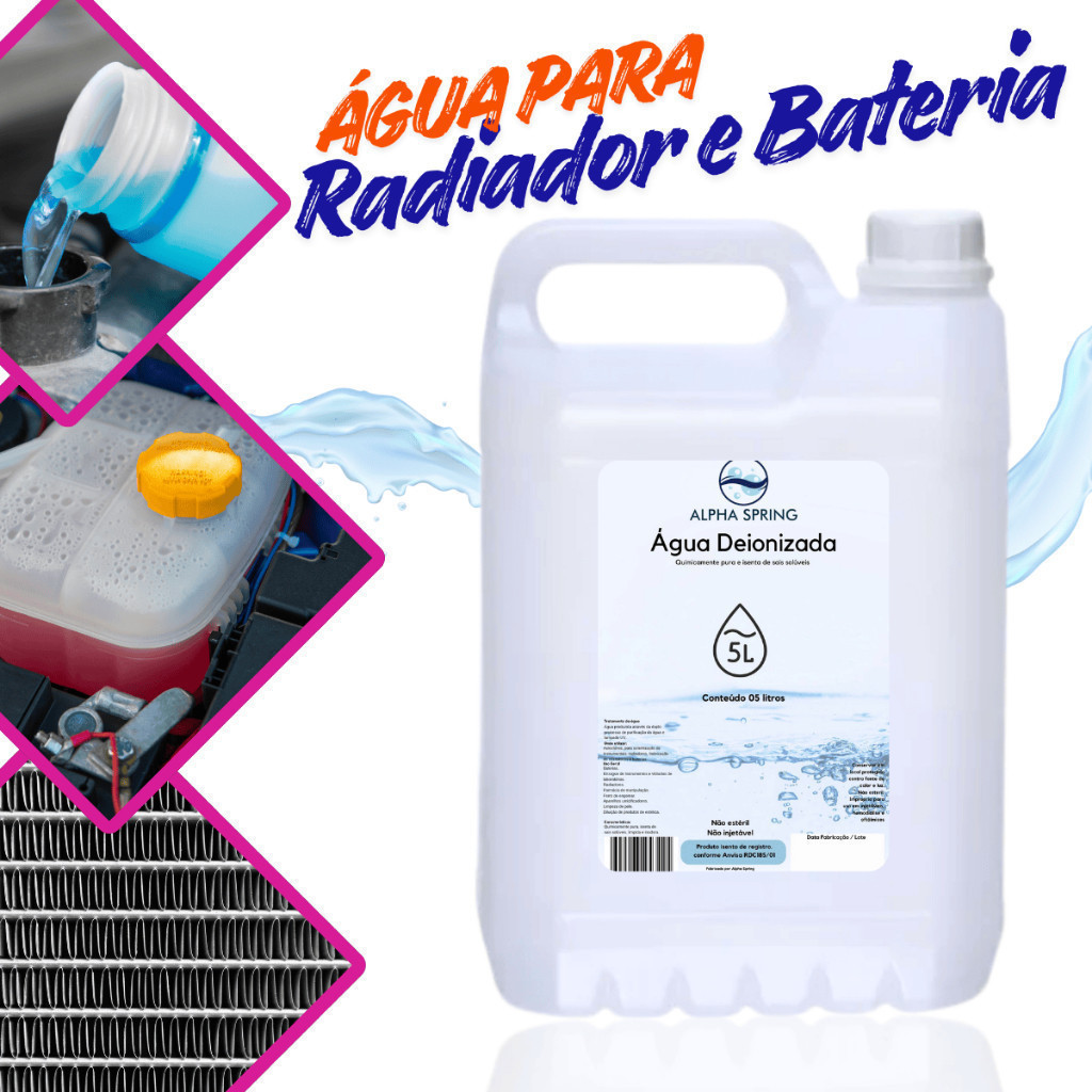 💦 Água Deionizada 5 Litros para Baterias e Radiadores desmineralizada sistema de arrefecimento