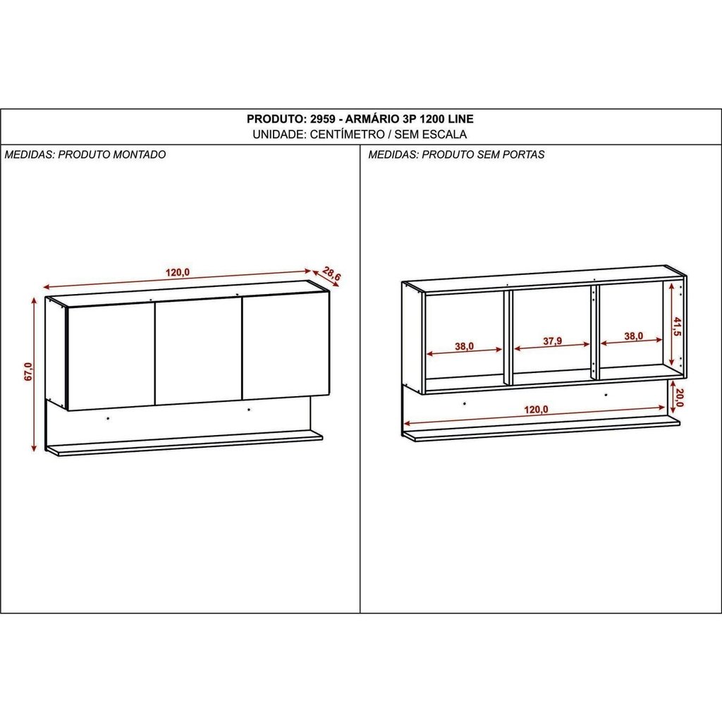 Armário para Cozinha 3 Portas 120cm Line Branco/Supremo/Freijó Supremo/Freijó · foto 2