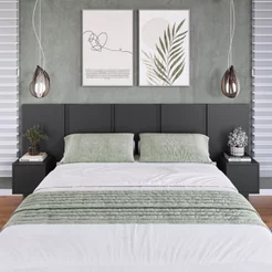 Cabeceira para Cama de Casal com Mesas de Cabeceira Zurique Cinza Grafite