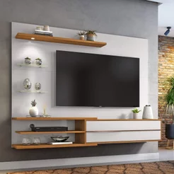 Painel para TV até 60 Polegadas 180CMX150,5cm 1 Porta 3 Prateleiras Nt 1115 Branco Off White/Freijó Trend