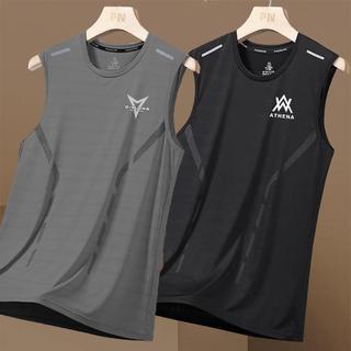 Colete de malha de secagem rápida masculino solto verão respirável seda gelo Casual sem mangas camiseta meninos colete t
