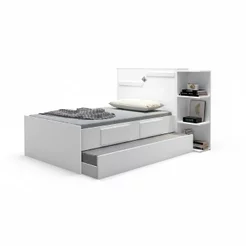 Bicama Solteiro com Baú, 2 Gavetas e Cama Auxiliar Iris Branco
