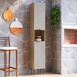 Armário Paneleiro 2 Portas 1 Nicho 35cm Veneza Modulada Bege/Mel/Arenas Mel/Arenas