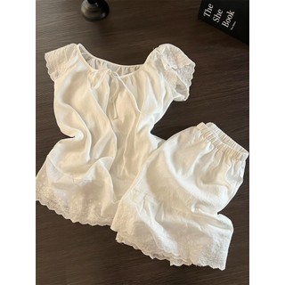 Pijamas de renda francesa feminino verão nuvem algodão seda manga curta 2026 novo estilo com almofada no peito verão Hig