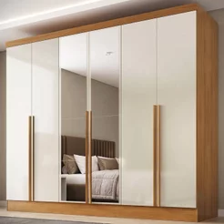 Guarda-Roupa 100% MDF 6 Portas 3 Gavetas com Espelhos Lisboa Yescasa Bege/Cinamomo/Off White Cinamomo/Off White