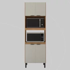 Paneleiro Firenze Duplo Forno - 4 Portas Marrom/Amêndola Touch/Nude Prime Tx Amêndoa/Nude