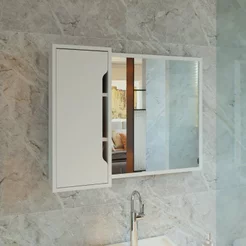 Espelheira Armário para Banheiro com Espelho 80x60cm BN3645 Branco Branco