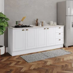 Cozinha Compacta 100% MDF 2 Balcões com Tampo Americana Branco HP Branco HP
