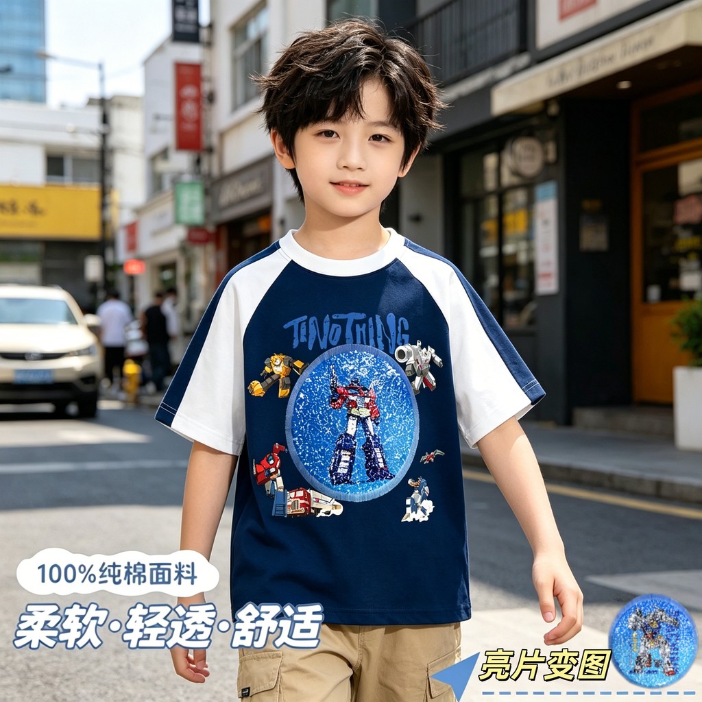 Meninos camiseta de manga curta roupas de verão 2026 novo estilo médio grande crianças bonito meninos bebê puro algodão 