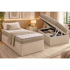 Cama Box Baú Solteiro: Colchão Anatômico Paropas D33 / Confort Ultra Firme + Base CRC Suede Clean(88x188)