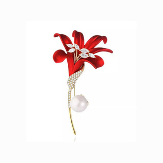 Broche de lírio vermelho High-End feminino elegante temperamento terno pino luxo All-Match Corsage vestido de noite aces