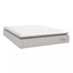 Colchão Casal Queen Molas Ensacadas City Pillow Top 158x198x23cm Branco/Bege Hellen - Suporta até 110kg por Pessoa