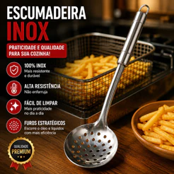 Escumadeira Inox Aço Inoxidável Perfurada Para Frituras Cozinha